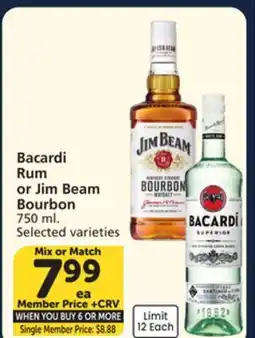 Vons Bacardi Rum or Jim Beam Bourbon offer