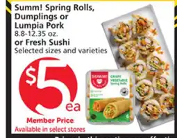 Vons Summ! Spring Rolls, Dumplings or Lumpia Pork 8.8-12.35 oz. or Fresh Sushi offer