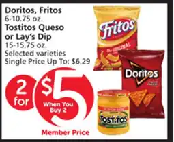 Vons Doritos, Fritos 6-10.75 oz. Tostitos Queso or Lay's Dip 15-15.75 oz offer