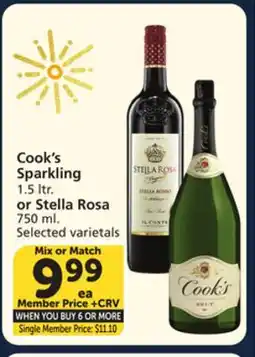 Vons Cook's Sparkling 1.5 ltr. or Stella Rosa 750 ml offer