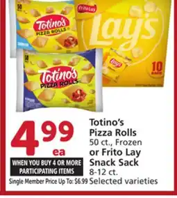 Vons Totino's Pizza Rolls 50 ct., Frozen or Frito Lay Snack Sack 8-12 ct offer