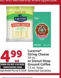 Albertsons Lucerne String Cheese 24 oz. or Donut Shop Ground Coffee 12 oz. bags offer