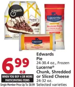 Albertsons Edwards Pie 24-30.4 oz., Frozen Lucerne Chunk, Shredded or Sliced Cheese 24-32 oz offer