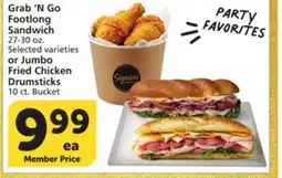 Albertsons Grab 'N Go Footlong Sandwich 27-30 oz., or Jumbo Fried Chicken Drumsticks 10 ct. Bucket offer
