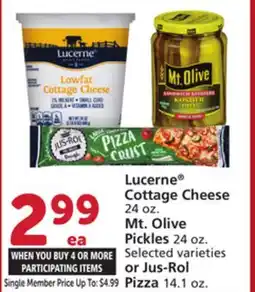 Albertsons Lucerne Cottage Cheese 24 oz. Mt. Olive Pickles 24 oz. Selected varieties or Jus-Rol Pizza 14.1 oz offer