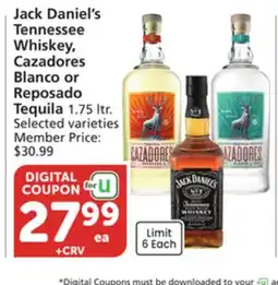 Albertsons Jack Daniel's Tennessee Whiskey, Cazadores Blanco or Reposado Tequila offer
