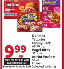Albertsons Delimex Taquitos Family Pack 48-50 oz. Bagel Bites 31.1 oz. or Hot Pockets 54 oz offer