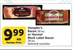 Albertsons Hempler's Bacon 20 oz. or Hormel Black Label Bacon 24 oz offer