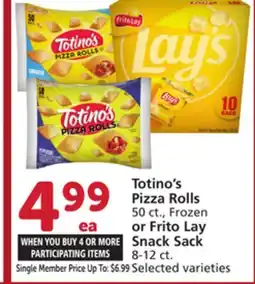 Albertsons Totino's Pizza Rolls 50 ct., Frozen or Frito Lay Snack Sack 8-12 ct offer