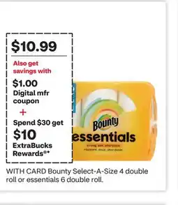 CVS Bounty Select-A-Size 4 double roll or essentials 6 double roll offer
