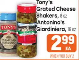 Tony’s Fresh Market Tony's Grated Cheese Shakers, 8oz Antonino's Giardiniera, 16oz offer