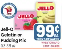 Tony’s Fresh Market Jell-O Gelatin or Pudding Mix offer