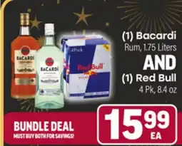 Tony’s Fresh Market (1) Bacardi Rum, 1.75 Liters AND (1) Red Bull 4 Pk, 8.4 oz offer