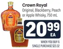 Tony’s Fresh Market Crown Royal Original, Blackberry, Peach or Apple Whisky, 750mL offer