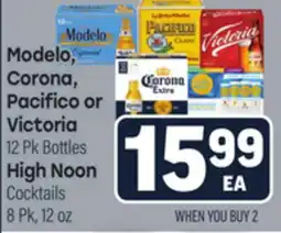 Tony’s Fresh Market Modelo, Corona, Pacifico or Victoria 12 Pk Bottles High Noon Cocktails 8 Pk, 12 oz offer