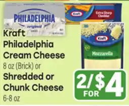 Tony’s Fresh Market Kraft Philadelphia Cream Cheese 8oz (Brick) or Shredded or Chunk Cheese 6-8oz offer
