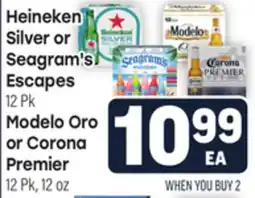 Tony’s Fresh Market Heineken Silver or Seagram's Escapes 12Pk, Modelo Oro or Corona Premier 12Pk, 12oz offer