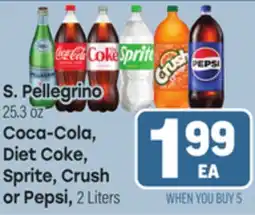 Tony’s Fresh Market S. Pellegrino 25.3oz Coca-Cola, Diet Coke, Sprite, Crush or Pepsi, 2 Liters offer