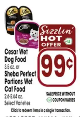 Jewel-Osco Cesar Wet Dog Food 3.5 oz. or Sheba Perfect Portions Wet Cat Food 2.6-2.64 oz offer