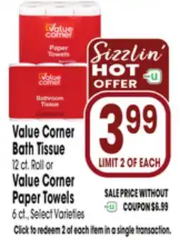 Jewel-Osco Value Corner Bath Tissue 12 ct. Roll or Value Corner Paper Towels 6 ct offer