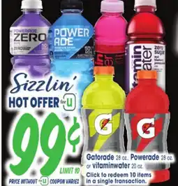 Jewel-Osco Gatorade 28 oz., Powerade 28 oz. or vitaminwater 20 oz offer