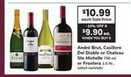 Safeway André Brut, Casillero Del Diablo or Chateau Ste Michelle 750 ml, or Frontera 1.5 lt offer
