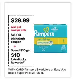 CVS Pampers Swaddlers or Easy Ups boxed Super Pack 38-96 ct offer