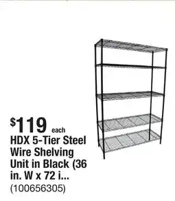The Home Depot HDX 5-Tier Steel Wire Shelving Unit in Black (36 in. W x 72 in. H x 16 in. D) offer