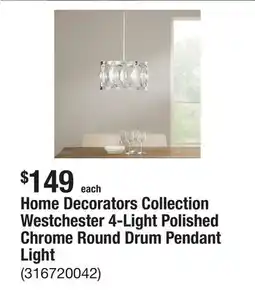 The Home Depot Home Decorators Collection Westchester 4-Light Polished Chrome Round Drum Pendant Light offer