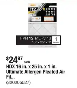 The Home Depot HDX 16 in. x 25 in. x 1 in. Ultimate Allergen Pleated Air Filter FPR 12, MERV 13 offer