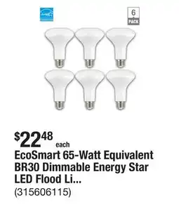 The Home Depot EcoSmart 65-Watt Equivalent BR30 Dimmable Energy Star LED Flood Light Bulb Soft White (6-Pack) offer
