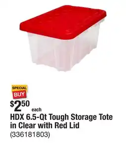 The Home Depot HDX 6.5-Qt Tough Storage Tote in Clear with Red Lid offer