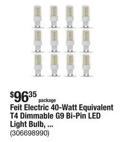 The Home Depot Feit Electric 40-Watt Equivalent T4 Dimmable G9 Bi-Pin LED Light Bulb, Warm White 3000K (12-Pack) offer