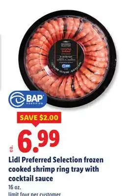 Lidl Lidl Preferred Selection frozen cooked shrimp ring tray with cocktail sauce offer