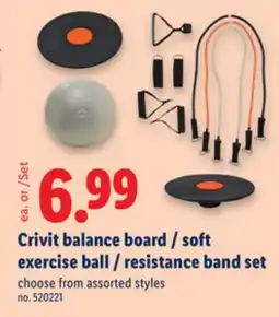 Lidl Crivit balance board/soft exercise ball/resistance band set offer