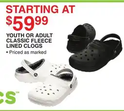 Dunham's Sports YOUTH OR ADULT CLASSIC FLEECE LINED CLOGS offer