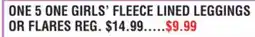 Dunham's Sports ONE 5 ONE GIRLS' FLEECE LINED LEGGINGS OR FLARES offer