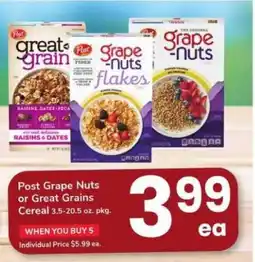 Safeway Post Grape Nuts or Great Grains Cereal offer