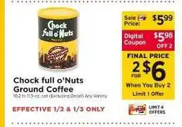 ShopRite Chock full O'Nuts Ground Coffee offer