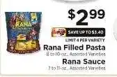 ShopRite Rana Filled Pasta / Rana Sauce offer