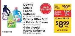ShopRite Downy Liquid Fabric Softener / Downy Ultra Soft + Fabric Softener / Gain Liquid Fabric Softener offer