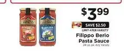 ShopRite Filippo Berio Pasta Sauce offer