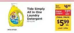 ShopRite Tide Simply All In One Laundry Detergent offer