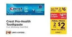 ShopRite Crest Pro-Health Toothpaste offer