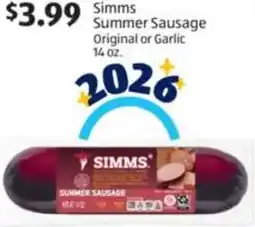 Aldi Simms Summer Sausage Original or Garlic offer