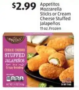 Aldi Appetitos Mozzarella Sticks or Cream Cheese Stuffed Jalapeños offer