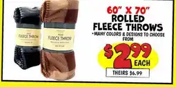 Ollie's 60 X 70 ROLLED FLEECE THROWS offer