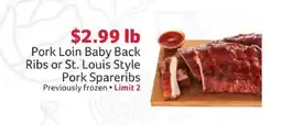 Winn Dixie Pork Loin Baby Back Ribs or St. Louis Style Pork Spareribs offer