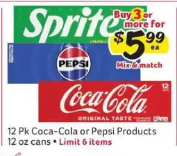Winn Dixie 12 Pk Coca-Cola or Pepsi Products offer
