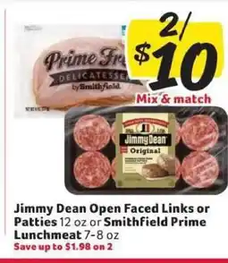 Winn Dixie Jimmy Dean Open Faced Links or Patties or Smithfield Prime Lunchmeat offer